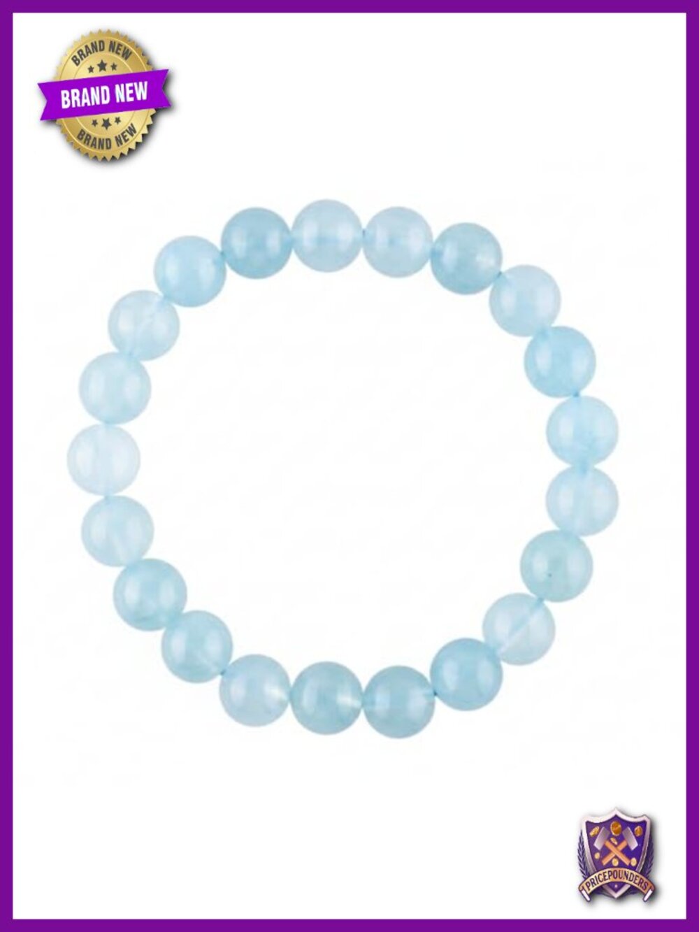 Natural Aquamarine Gemstone Stretch Bracelet Round Beads Unisex March